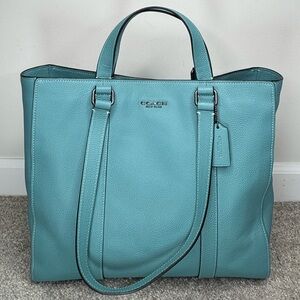 Coach Hudson Double Handle Tote Pebble Leather C8157 Teal Blue